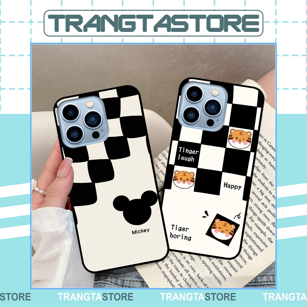 Ốp I.p.h.o.n.e 13 13 Pro 13 Pro Max 13 Mini in hình sọc caro, họa tiết đen trắng dễ thương