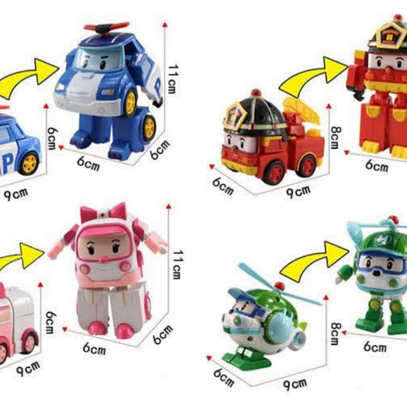 Hộp 4 con biệt đội robocar poli biến hình thành robot, ô tô , Giúp Bé Kích Thích Trí Tuệ