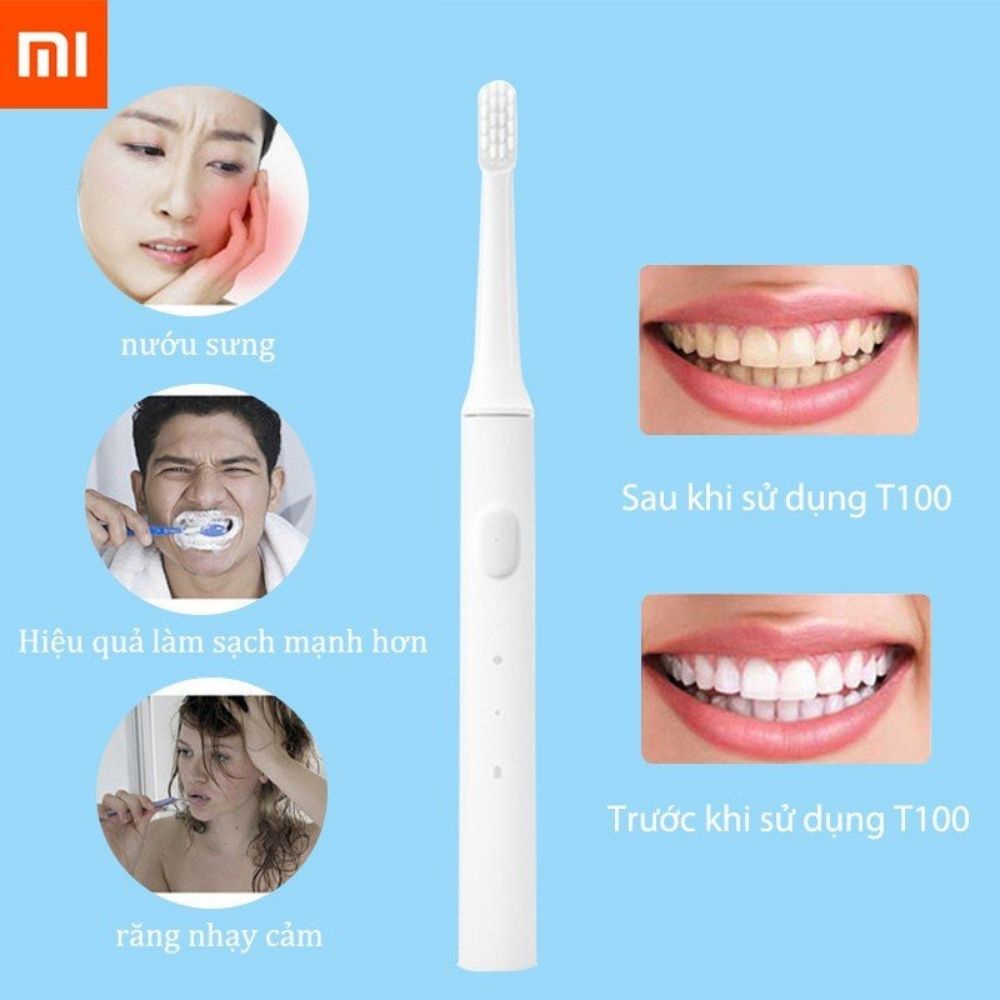 Bàn chải điện xiaomi Mijia T100 pin sạc kháng nước ipx7 bảo vệ nướu bàn chải đánh răng điện nhẹ 46g