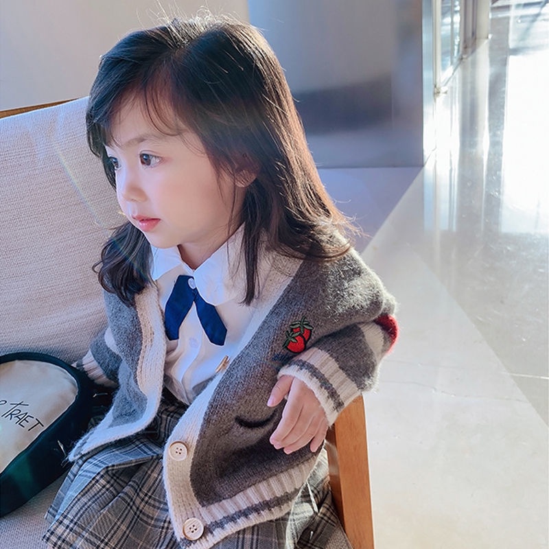 Áo khoác Cardigan cổ chữ V xinh xắn thời trang cho bé gái