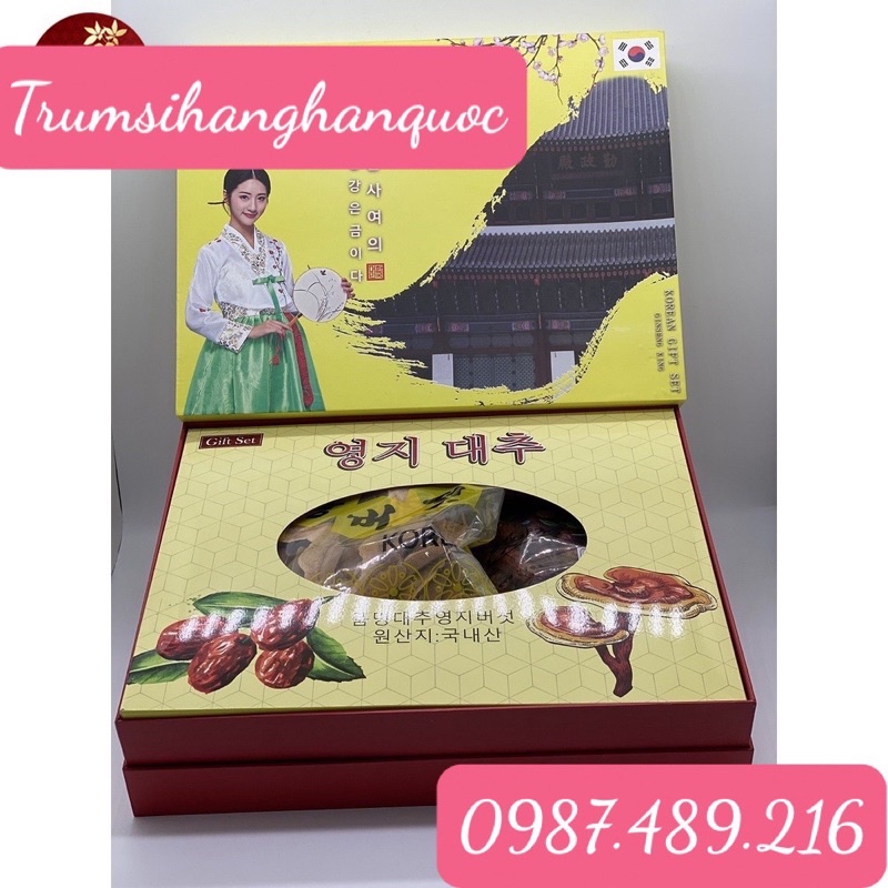 Hộp quà tặng nấm linh chi táo đỏ Hàn Quốc ( 1 kg táo + 0.5 kg nấm linh chi) tặng hộp trà sâm Buleebang Hàn Quốc