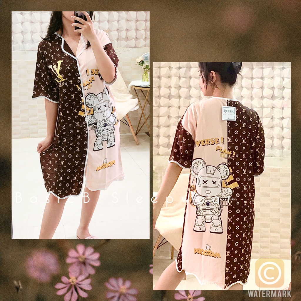 [BÁN XUYÊN TẾT]Đầm ngủ lụa mặc nhà gợn sóng form to dành cho chị em bigsize/mẹ bỉm sau sinh/bà bầu- họa tiết dễ thương