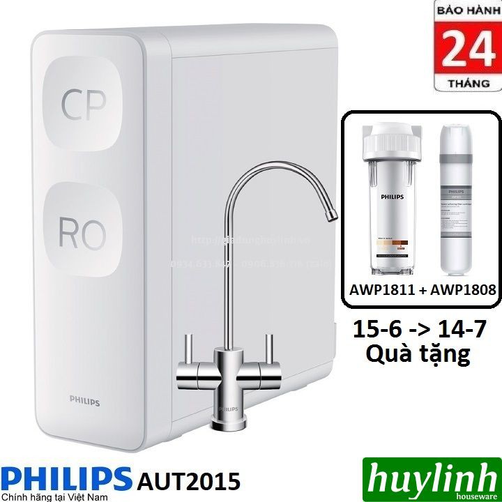 [Mã ELHAMS5 giảm 6% đơn 300K] Máy lọc nước RO Philips AUT2015 - Dưới bồn rửa - Tặng Philips AWP1811 + AWP1808