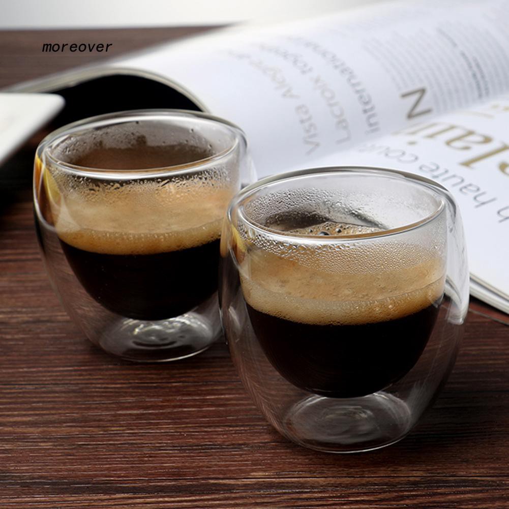 MORE☼6Pcs 80ml Double-wall Insulated Clear Glass Cup Hot Espresso Coffee Tea Mug