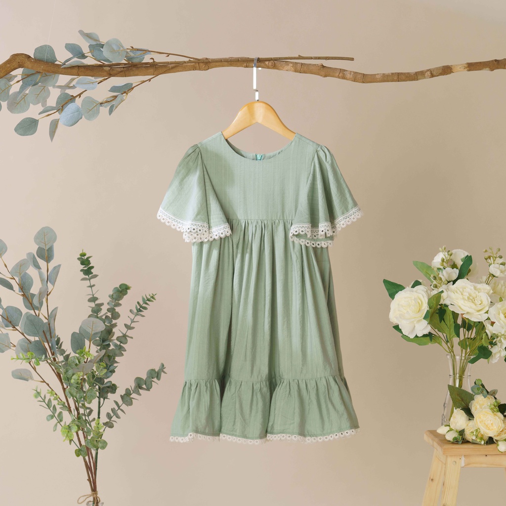 Váy Bé Gái Thiết Kế Ermengarde Màu Xanh Ngọc Tay Áo Viền Ren BEBAE KIDSWEAR