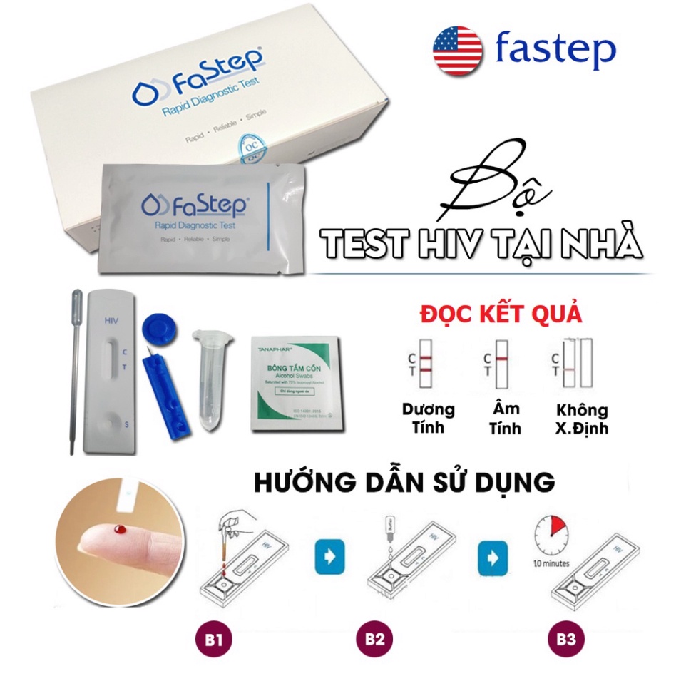 [Che Tên SP] Bộ Test HIV FASTEP [Mỹ] Cho Kết Quả Chính Xác 99,9% Sau 15 Phút - Nên Test 2 Bộ 1 Lần Để Tránh Sai Xót