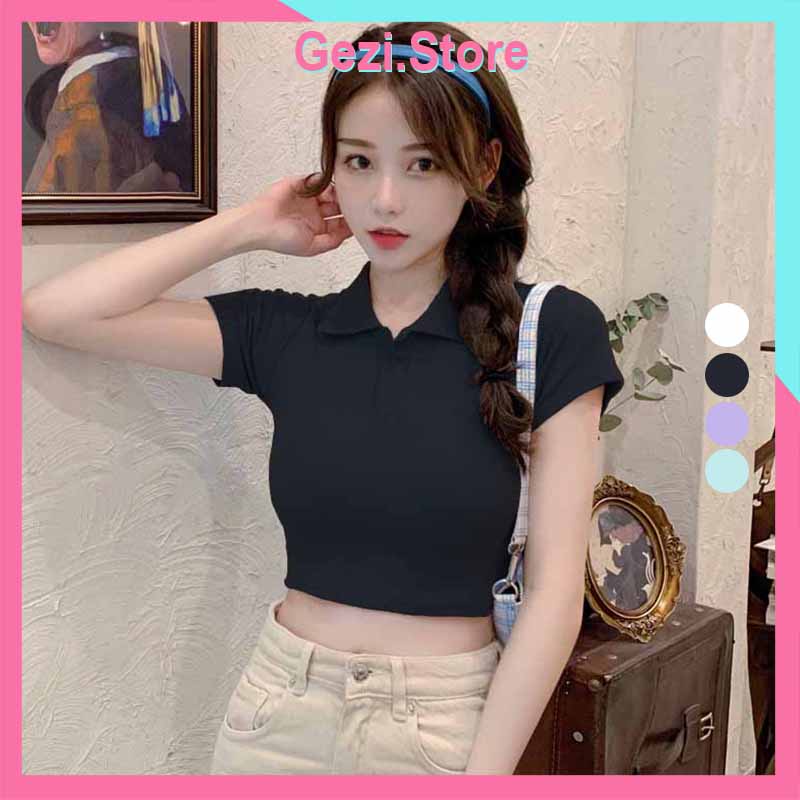 Áo croptop Polo, Áo thun nữ dáng croptop ôm tay ngắn cổ đức, croptop Polo nữ ngắn tay