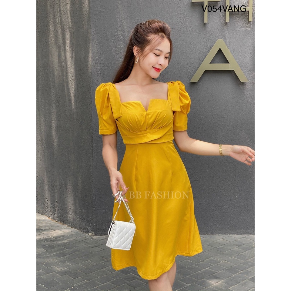 Váy dây chéo ngực tay bồng cổ vuông, Đầm nữ mini hàng thiết kế chất chéo hàn cao cấp mềm mịn không nhàu V054 | BigBuy360 - bigbuy360.vn