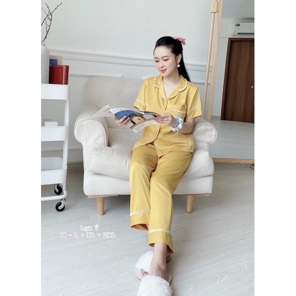 Bộ ngủ Pizama quần dài tay ngắn lụa ý có size 45-75kg