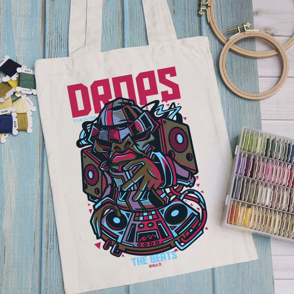 Túi vải túi Tote MUSIC - Mẫu 2 vải canvas dày đẹp cho nữ có khóa miệng đi học đi chơi. In hình theo yêu cầu