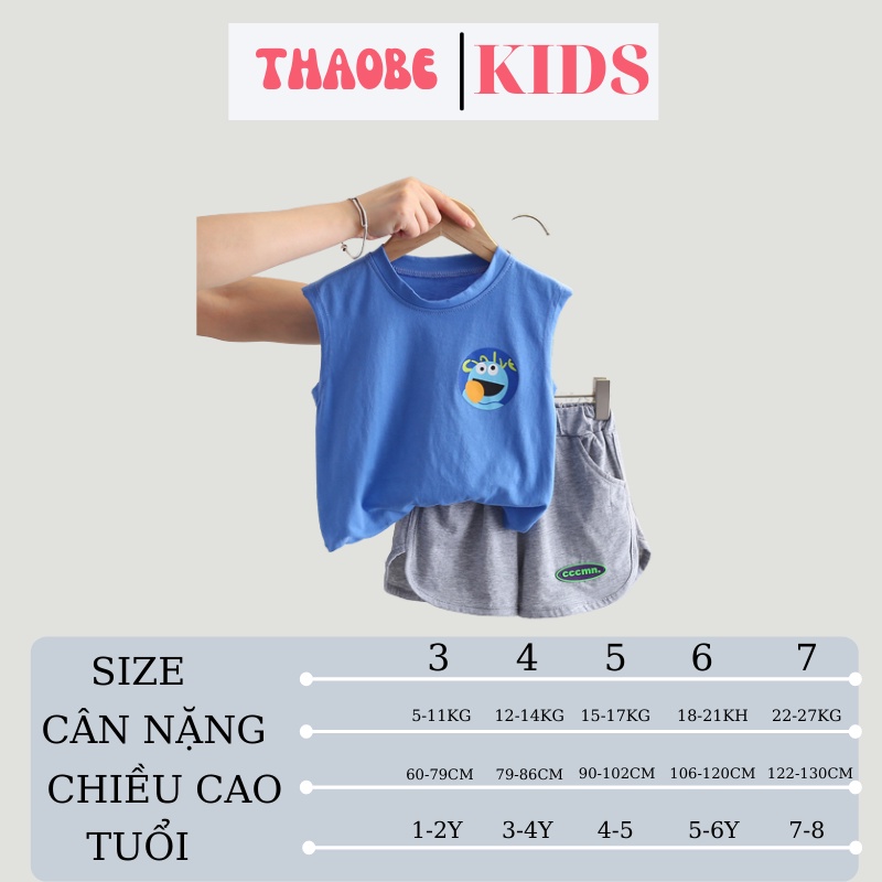 Bộ Quần Áo Cộc Tay Ba Lỗ Mùa Hè Thoáng Mát Cho Bé Trai Và Bé Gái Cân Nặng Từ 5-28kg Thời Trang Trẻ Em THAOBE KIDS