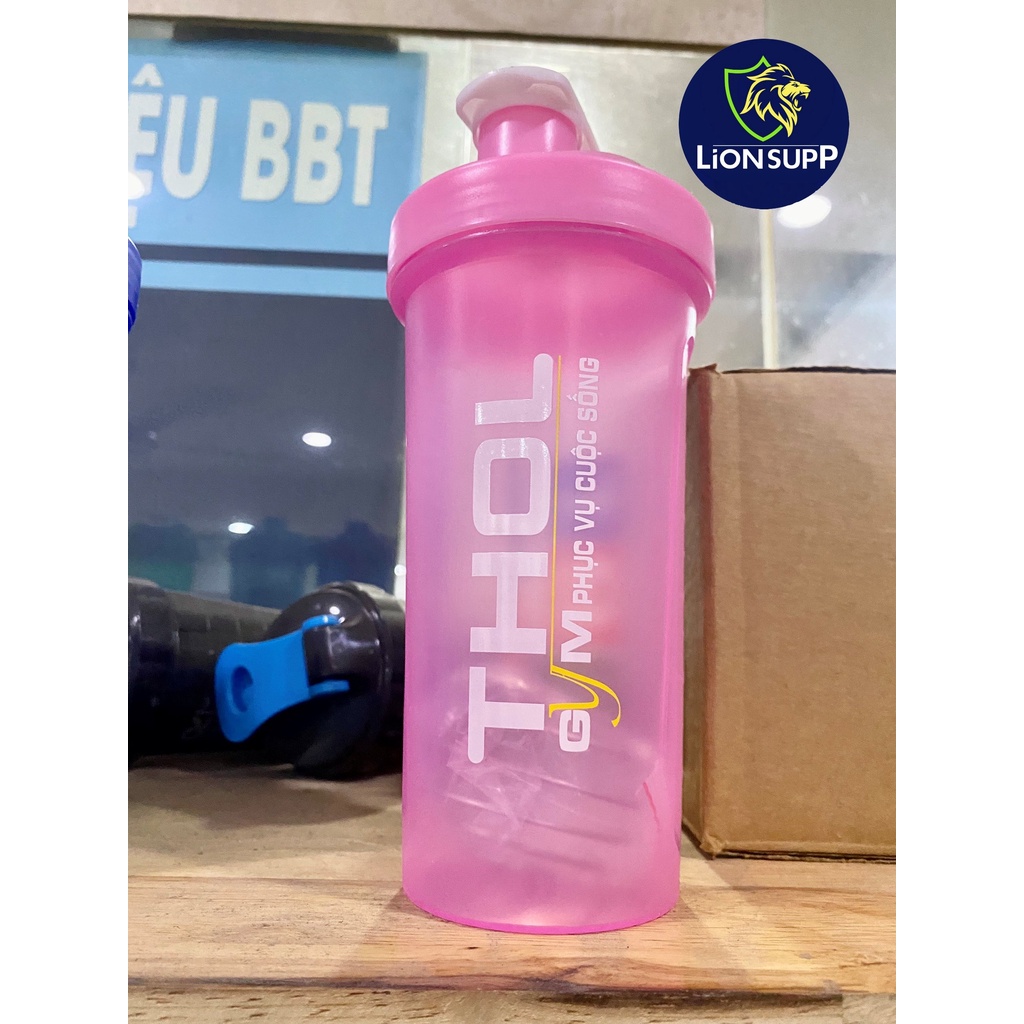 Bình lắc lò xo THOL, Shaker thể thao, tập gym 600ml có vạch chia