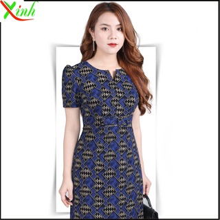 Đầm hoa văn khối xanh ThoiTrangXinh DL679