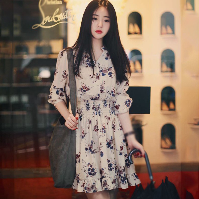 Đầm Chiffon Tay Dài Thiết Kế Cắt Xẻ Độc Đáo Phong Cách Hàn Quốc