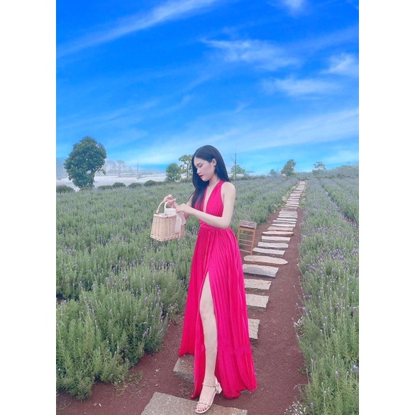 Đầm Maxi Đi Biển, Váy Maxi Dập Ly, Chấ Lụa Mềm Mướt