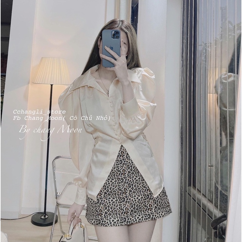 [Mã FAMARAL1 giảm 10K đơn 50K] Áo sơ mi lụa xẻ cúc bọc nơ lưng