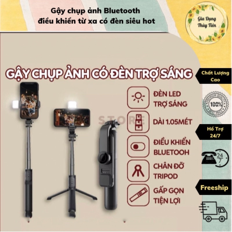 Gậy chụp ảnh Bluetooth điều khiển từ xa có đèn siêu hot