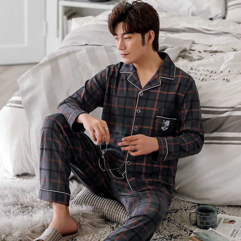 {ẢNH CHỤP THẬT} Đồ bộ Pijama đồ ngủ nam cao cấp sọc caro phong cách Hàn Quốc ...