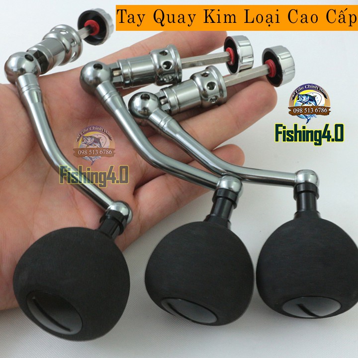 Tay Quay Máy Câu Cá Kim Loại Cao Cấp - Chân Lục giác - Núm tròn - tiện CNC sắc nét