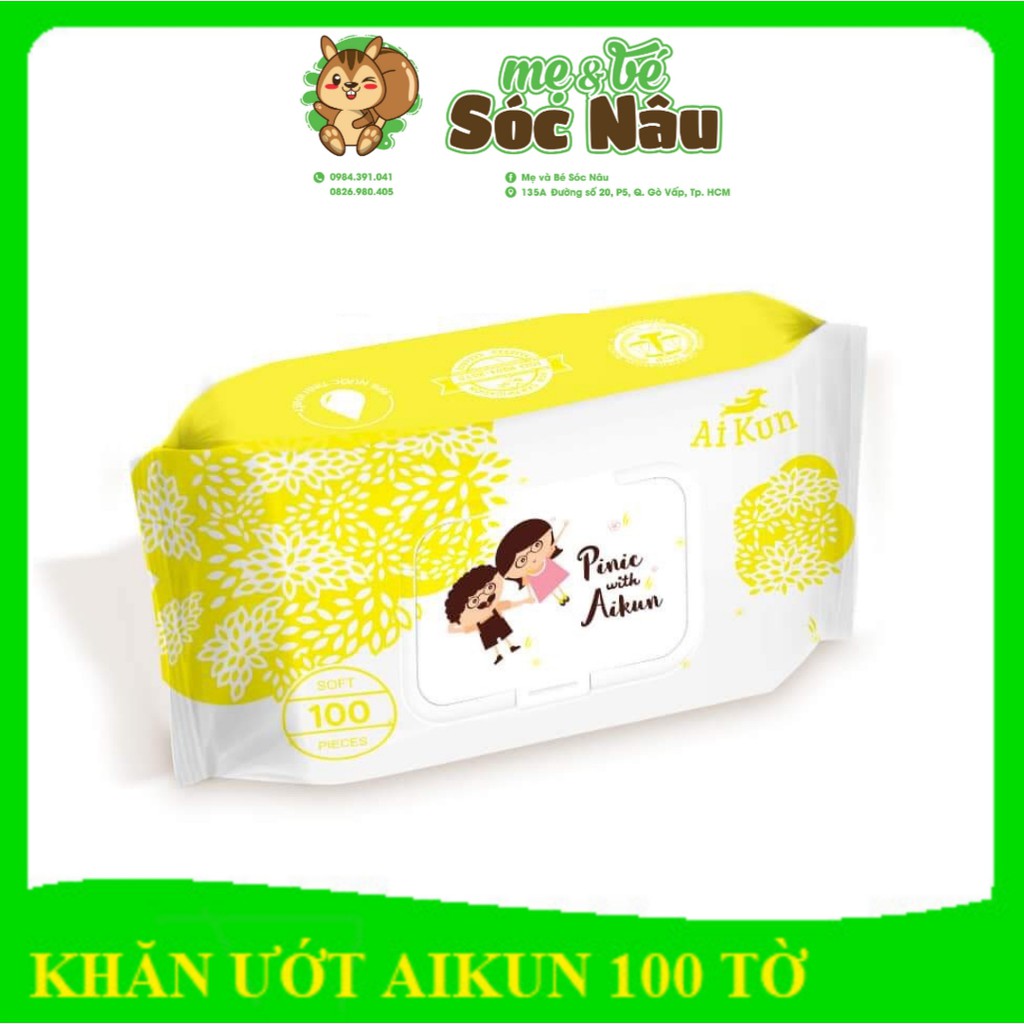 (Được mua nhiều sp) Khăn ướt Aikun 100 tờ dành cho bé an toàn, nhẹ dịu [Giao màu ngẫu nhiên]