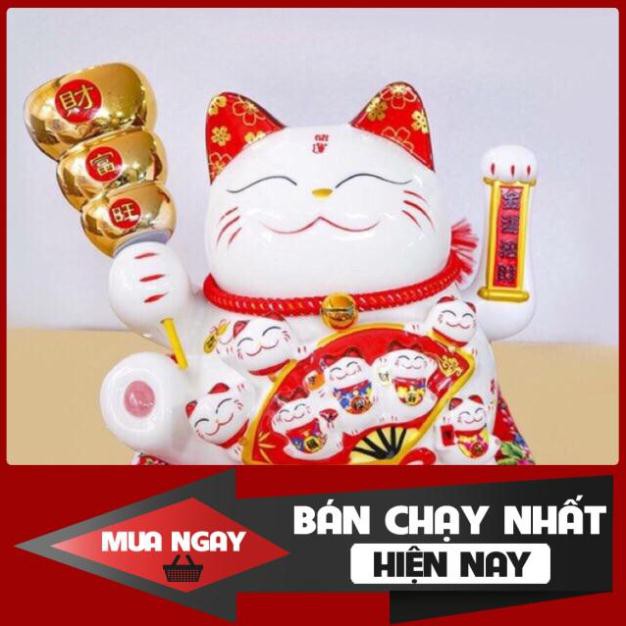 [SP BÁN CHẠY] Mèo Thần Tài Cầm Xiên Đĩnh Vàng Cao 27 Cm kèm sạc và thảm