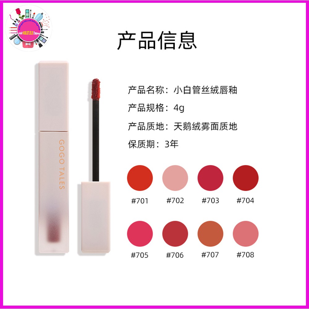 GOGO TALES – Son Kem Đào Mềm Mượt Môi - Siêu Lì Bám Môi - White Tube Glossy Lip Glaze