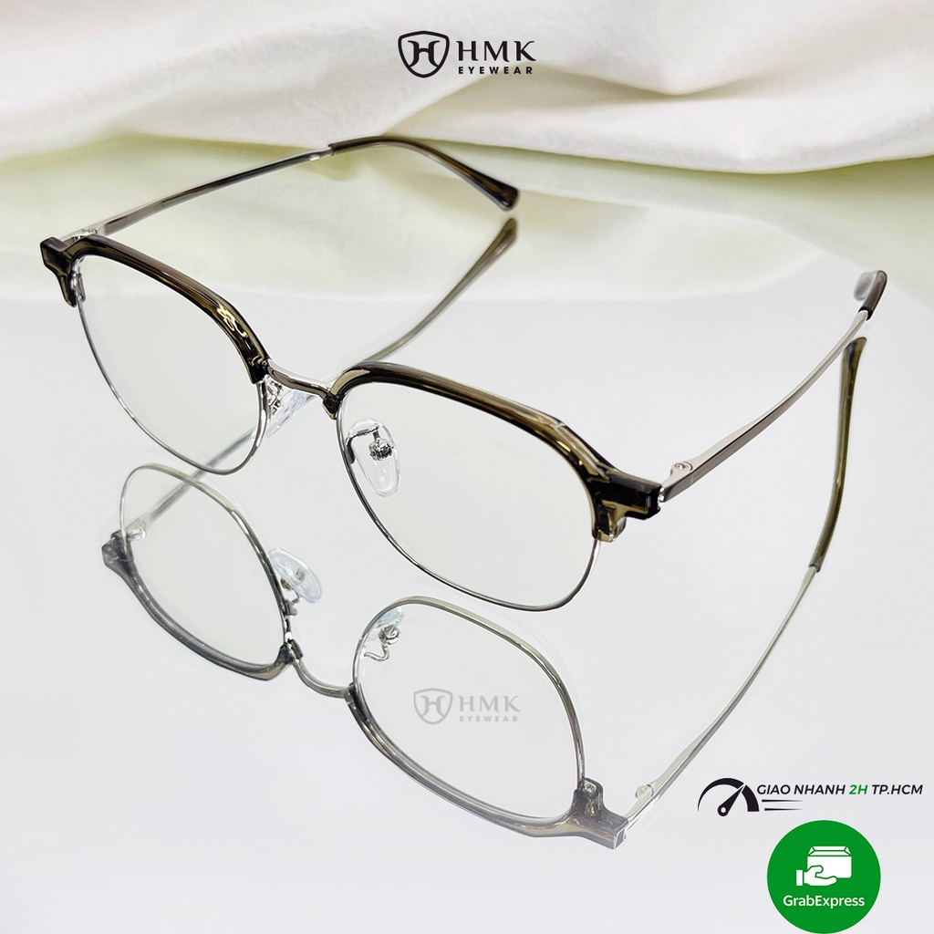 Gọng kính cận Nam/Nữ HMK chất liệu nhựa dẻo phối kim loại màu sắc thời trang 2255 nhiều màu