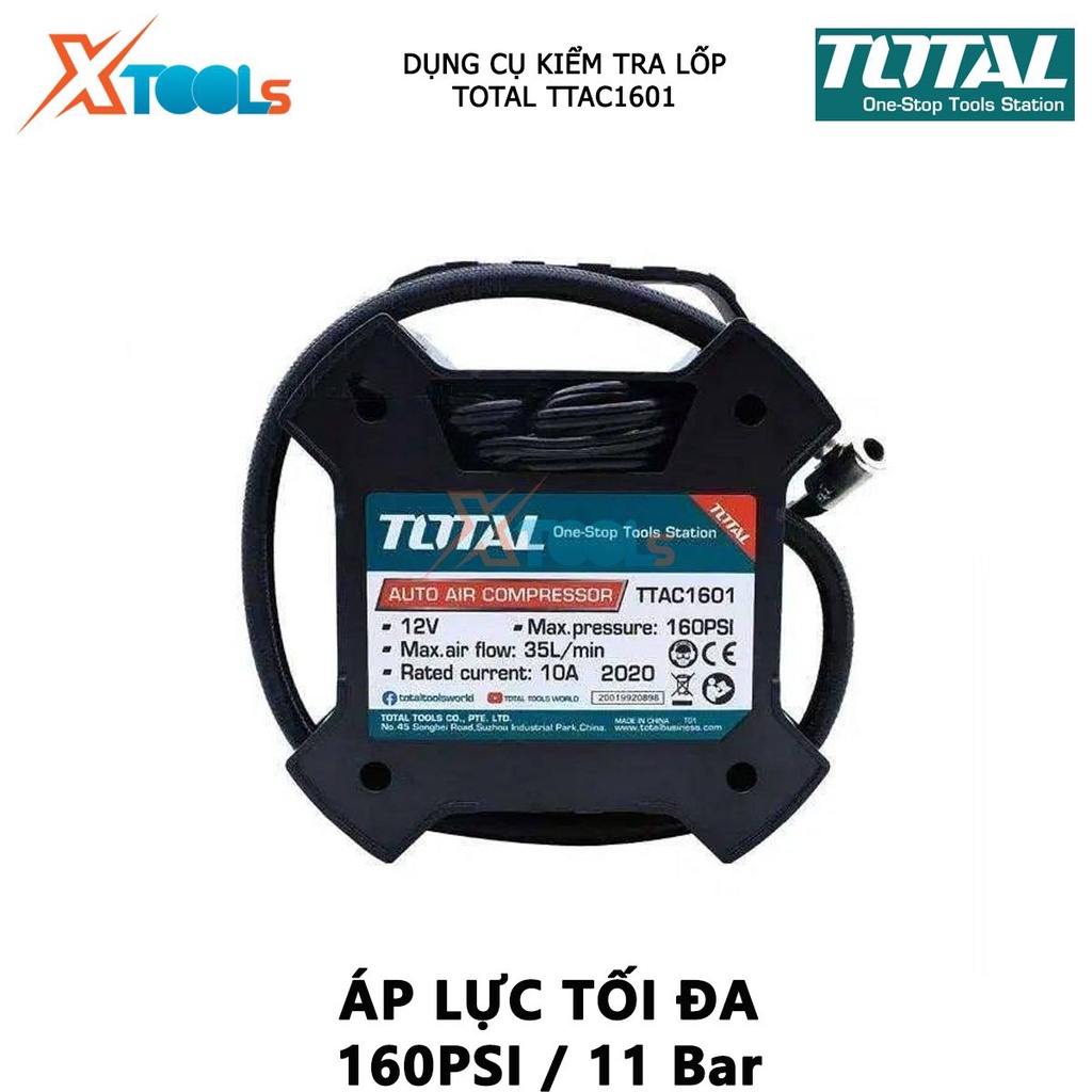 Dụng cụ kiểm tra lốp xe TOTAL TTAC1601 máy bơm hơi 220 V-240V ~ 50 / 60Hz, Áp suất tối đa 160PSI / 11 Bar / 1100Kpa