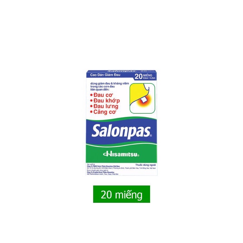 Cao dán giảm đau Salonpas giúp giảm đau cơ, đau lưng, bầm tím, bong gân hiệu quả