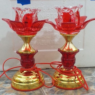 1 đôi đèn thờ pha lê kiểu bông sen bóng LED ( cao 25cm)