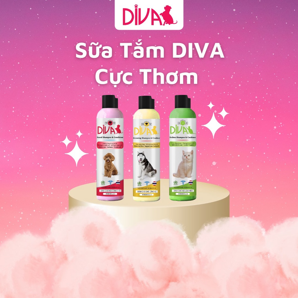 sữa tắm DIVA vàng 260ml - hỗ trợ mọc lông dành cho chó