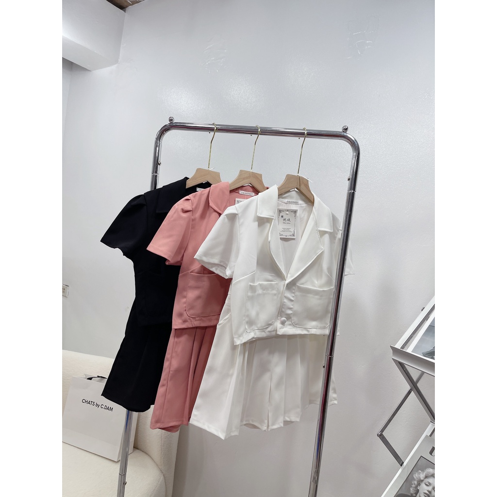 Set bộ croptop trơn basic quần giả váy TL239