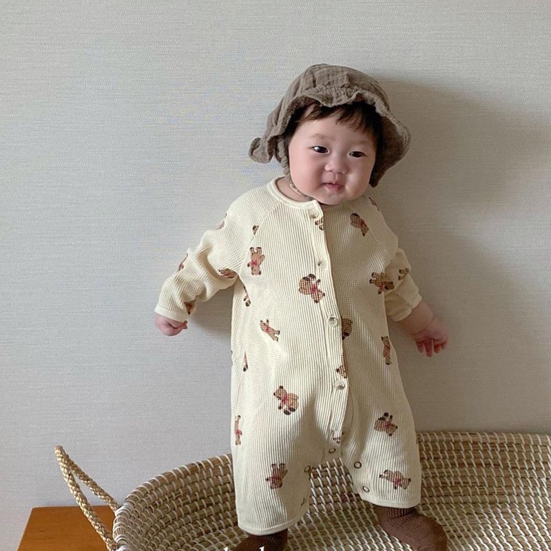 Áo liền quần tay dài in hình gấu hoạt hình xinh xắn cho bé sơ sinh