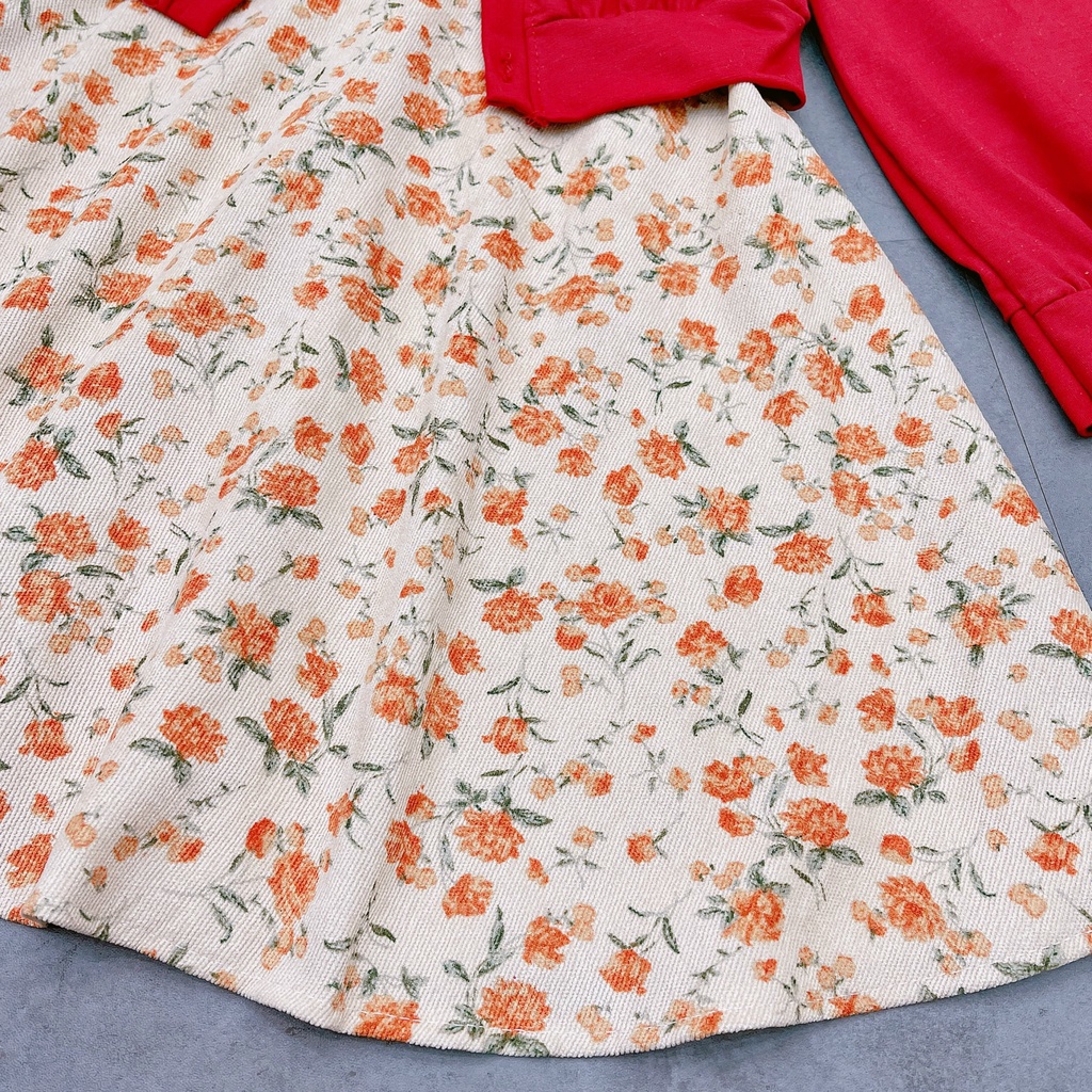 Váy bé gái nhung hoa kèm áo khoác đỏ size 13-38kg