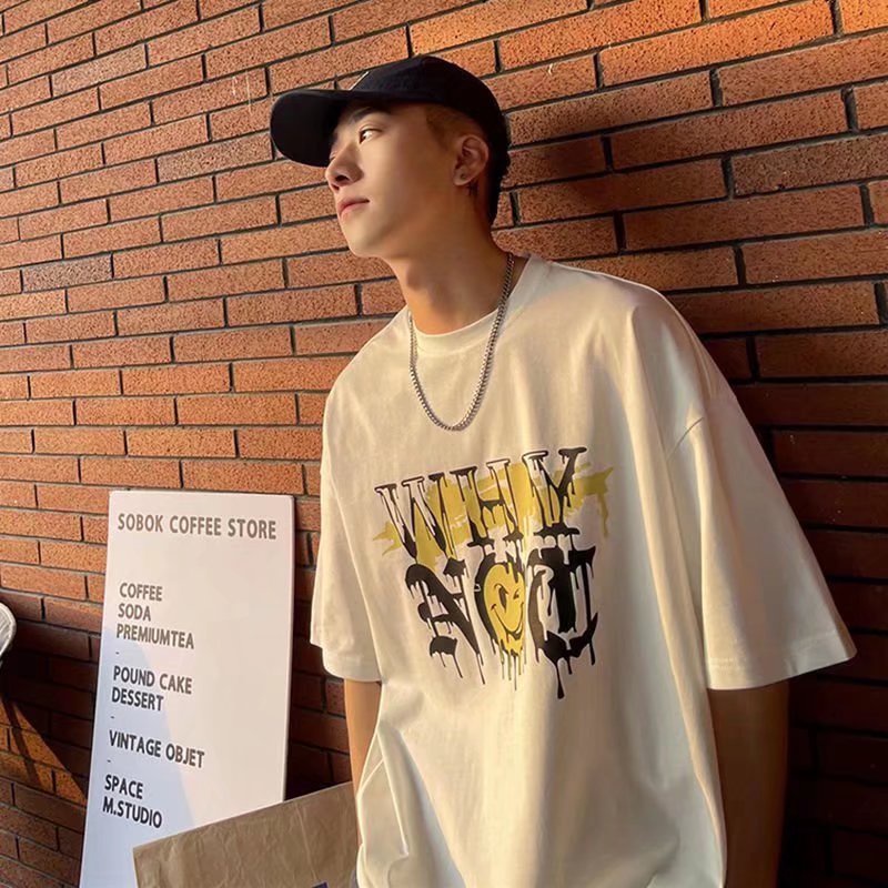 Áo Thun Dáng Rộng Cổ Tròn In Chữ Size M-8XL Thời Trang Cho Nam