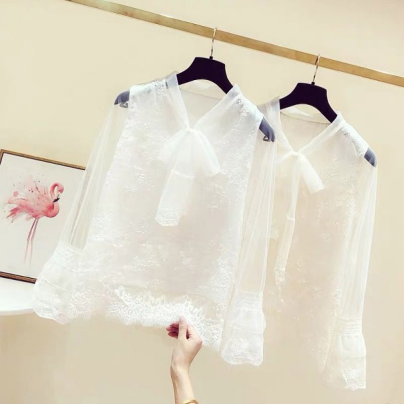 Áo kiểu tay ống loe phối nơ phong cách Hàn Quốc dành cho bạn nữ | BigBuy360 - bigbuy360.vn