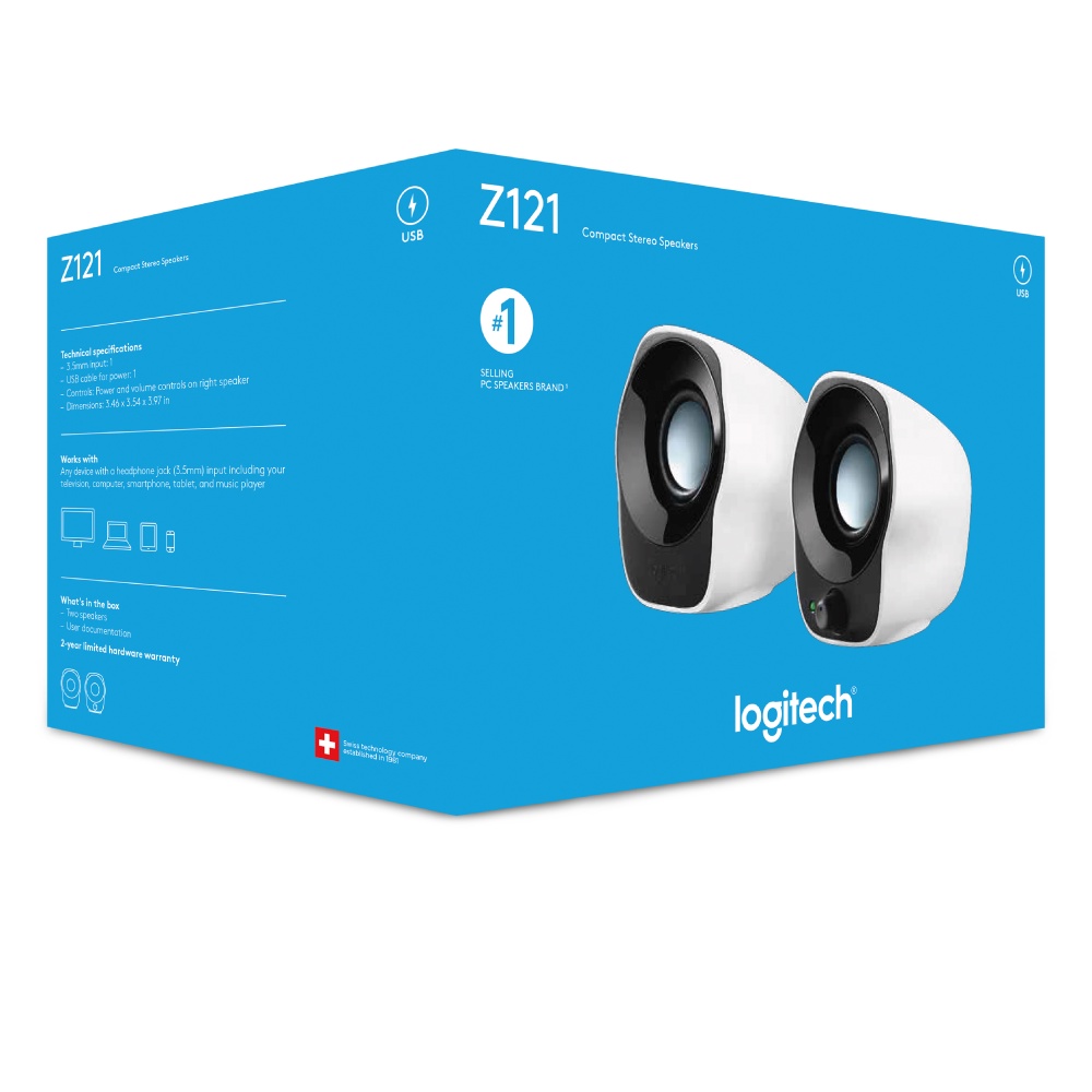 [Mã ELLOGIWL5 giảm 10% đơn 500K] Loa âm thanh nổi có dây Logitech Z121 - Jack 3.5mm, USBA, nhỏ gọn, PC/ Laptop