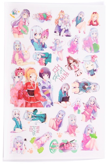 Sticker anime sagiri 30 cái ép lụa khác nhau có đề can bóc dán