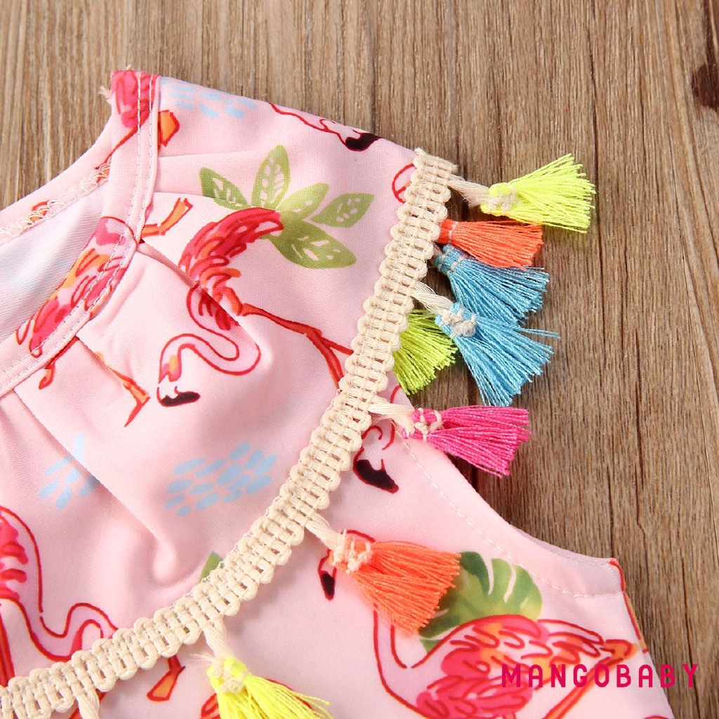 ♬MG♪-Summer Baby Girl Fashion Pink Tassel Bikini Set