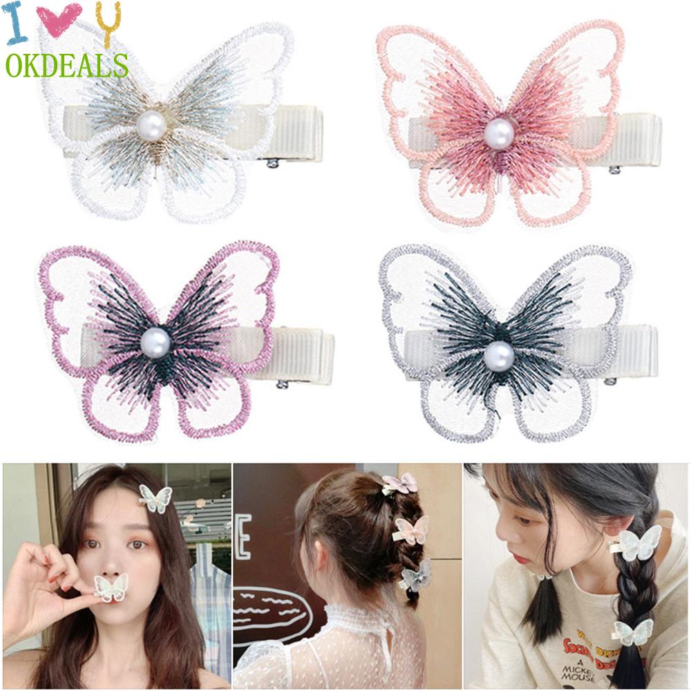 Kẹp Tóc Đính Ngọc Trai Hình Bướm Nhiều Màu Thời Trang Cho Nữ