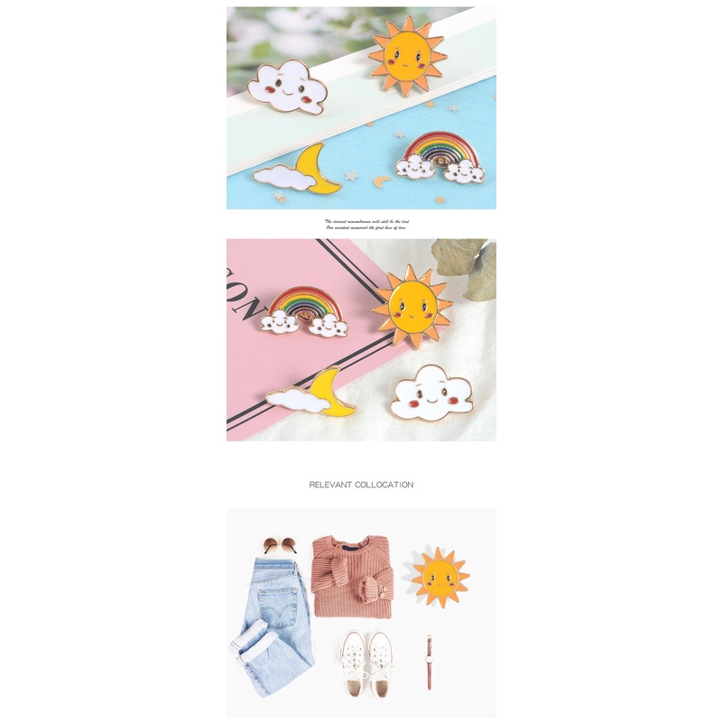 Huy hiệu cài áo hình mặt trăng/ mặt trời/ cầu vồng hoạt hình dễ thương cho bé