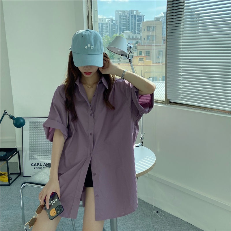 Áo sơ mi tay ngắn thêu hình gấu đơn giản phong cách retro dành cho nữ