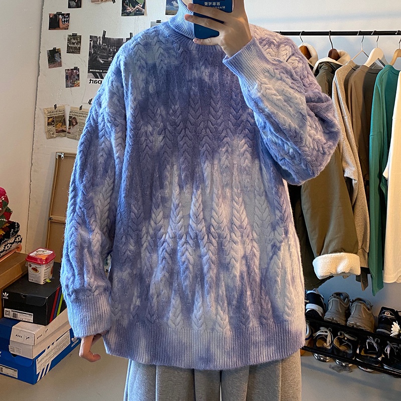 Áo Sweater Dệt kim Nhuộm Màu Dáng Rộng Kiểu Hồng Kông Thời Trang Thu Đông Cho Các Cặp Đôi