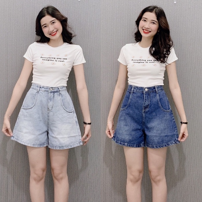 Quần short Jean Nữ, Lưng Cao Ống Rộng BigSize 60kg-80kg (JN)