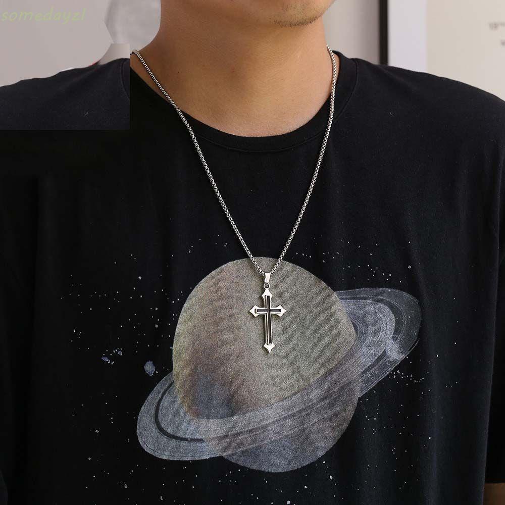 Dây chuyền thép không gỉ mặt thánh giá màu đen phong cách gothic đường phố thời trang dành cho nam