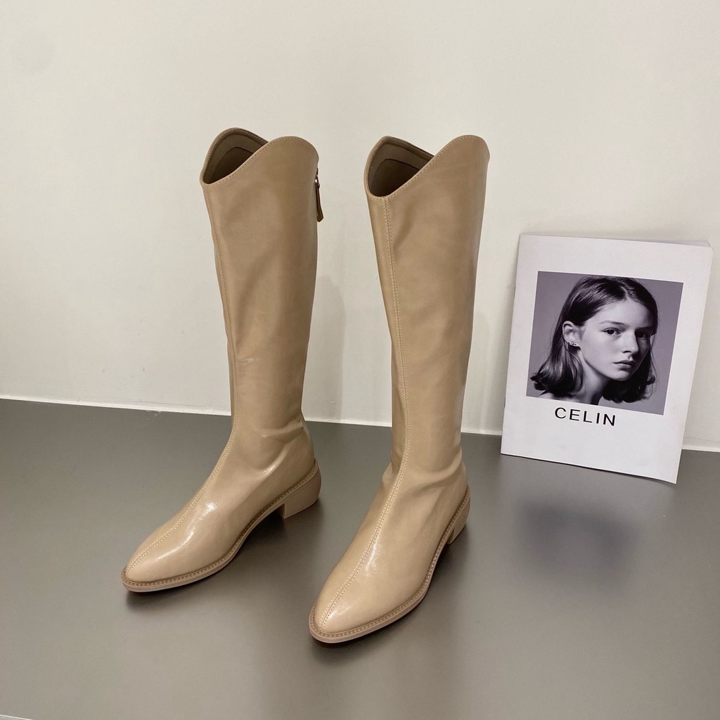 Giày bốt cổ cao phong cách cao bồi phương Tây thời trang thu đông cho nữ