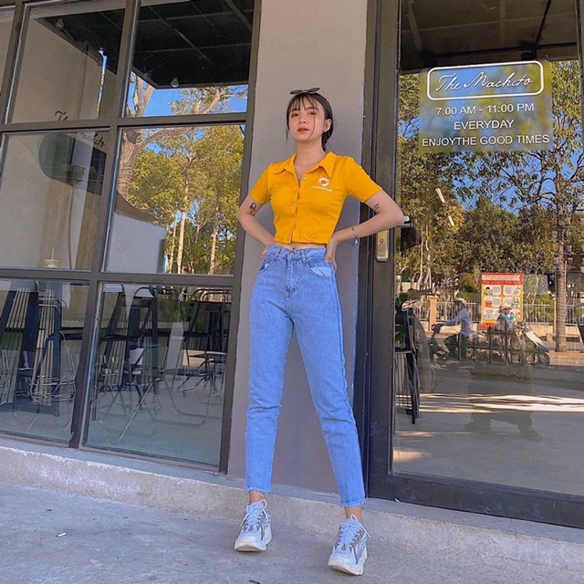 POLO DAISY Áo croptop polo thêu hoa cúc