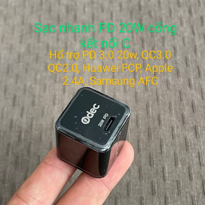 Củ sạc nhanh Odec 20W mini vuông PD Cổng sạc type C cho Iphone,  các thiết bị Android - nhỏ gọn,  hổ trợ nhiều giao thức