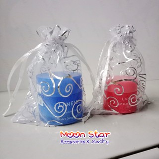 Túi dây rút satin vải voan màu trắng họa tiết lượn sóng làm quà tặng đám cưới kích thước 9x12cm
