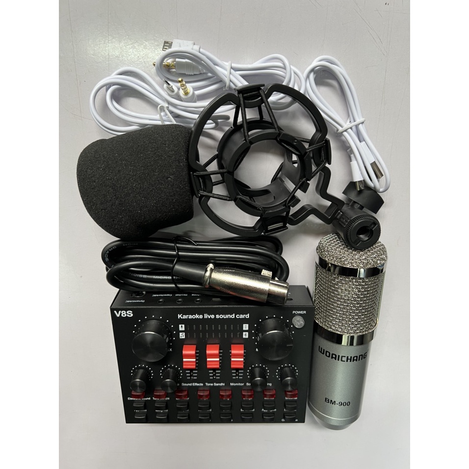 Bộ Mic Thu Âm BM900 Sound Card V8S Có Bluetooth, Pin, Combo livestream v8s có auto-tune